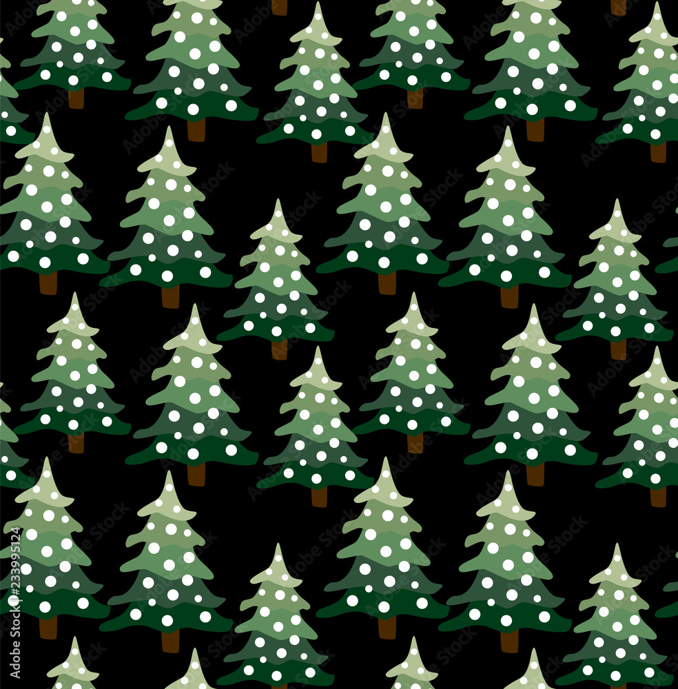 Christmas winter forest landscape. seamless pattern and background.