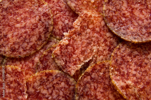 Canvastavla salami on wooden background