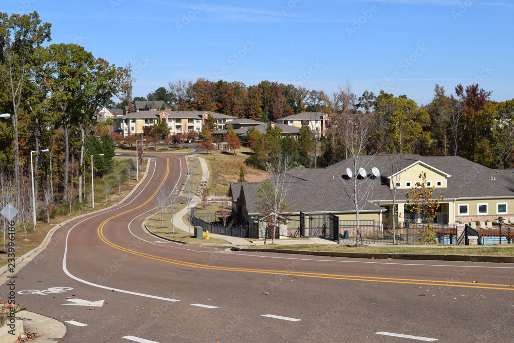 Apartments and complete street of Oxford Way in Oxford Mississippi