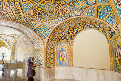 Interior tile art inside Karim Khani Nook. Golestan palace, Tehran, Iran.