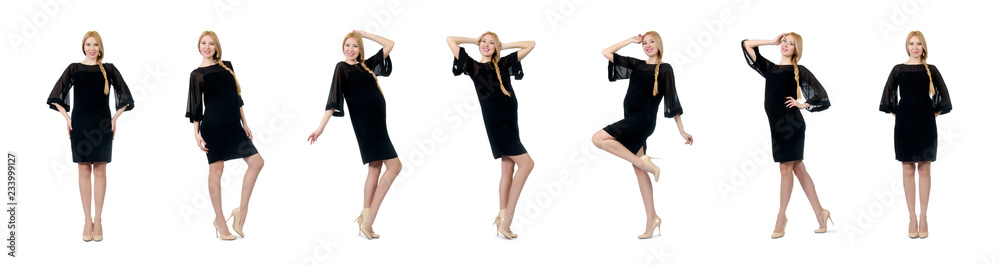 Pretty pregnant woman in black dress isolated on white Pretty pregnant woman in black dress isolated on white