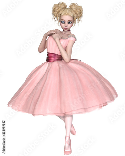 Cute Blonde Ballerina with Big Eyes Dressed in a Pink Tutu - anime style illustration