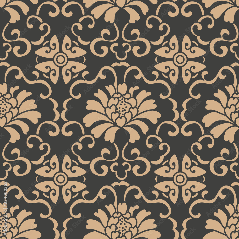 Vector damask seamless retro pattern background oriental round spiral curve cross frame vine leaf flower peony chain Vector damask seamless retro pattern background oriental round spiral curve cross frame vine leaf flower peony chain