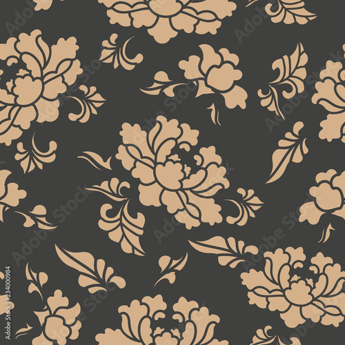 Vector damask seamless retro pattern background nature botanic garden leaf flower peony blossom