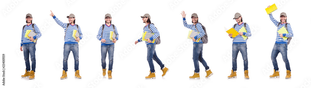 Student with books isolated on white Student with books isolated on white