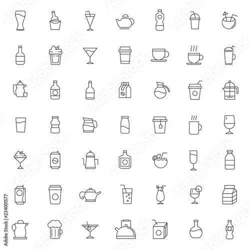 big set of drinks icons vector design with simple outline and modern style, editable stroke