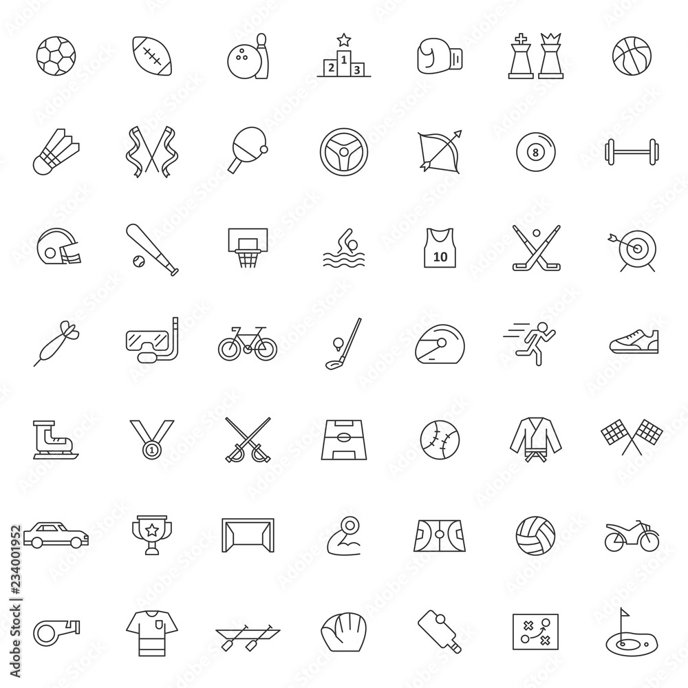 big set of sprots icons vector design with simple outline and modern style, editable stroke big set of sprots icons vector design with simple outline and modern style, editable stroke