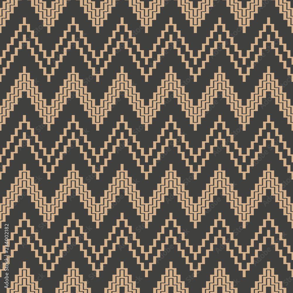Vector damask seamless retro pattern background mosaic pixel geometry triangle cross wave frame line
