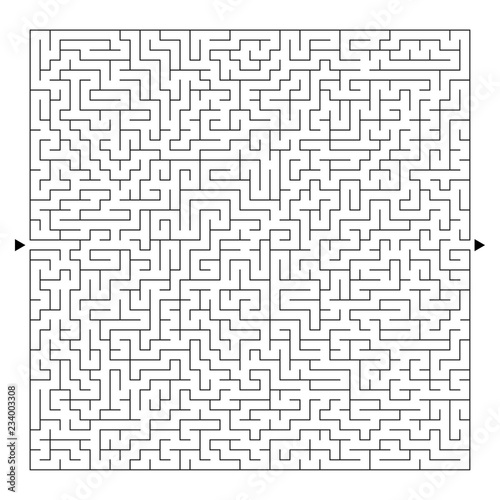 Difficult square maze. Game for kids. Puzzle for children and adult. One entrance  one exit. Labyrinth conundrum. Flat vector illustration isolated on white background.