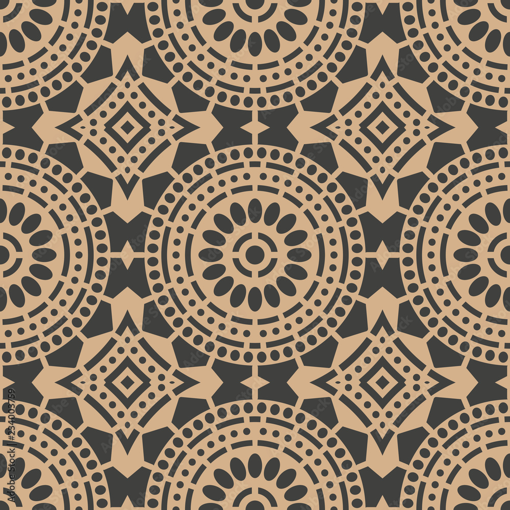 Vector damask seamless retro pattern background oriental round cross dot line frame flower