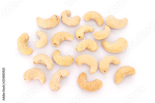 heap cashews on white background.