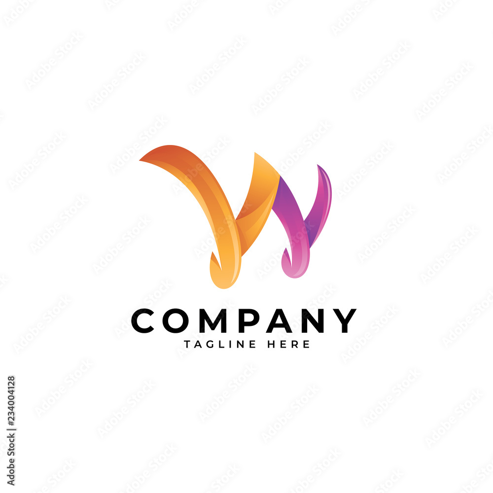 Fototapeta premium Abstract modern 3d colorful, initial, logotype, letter W icon logo