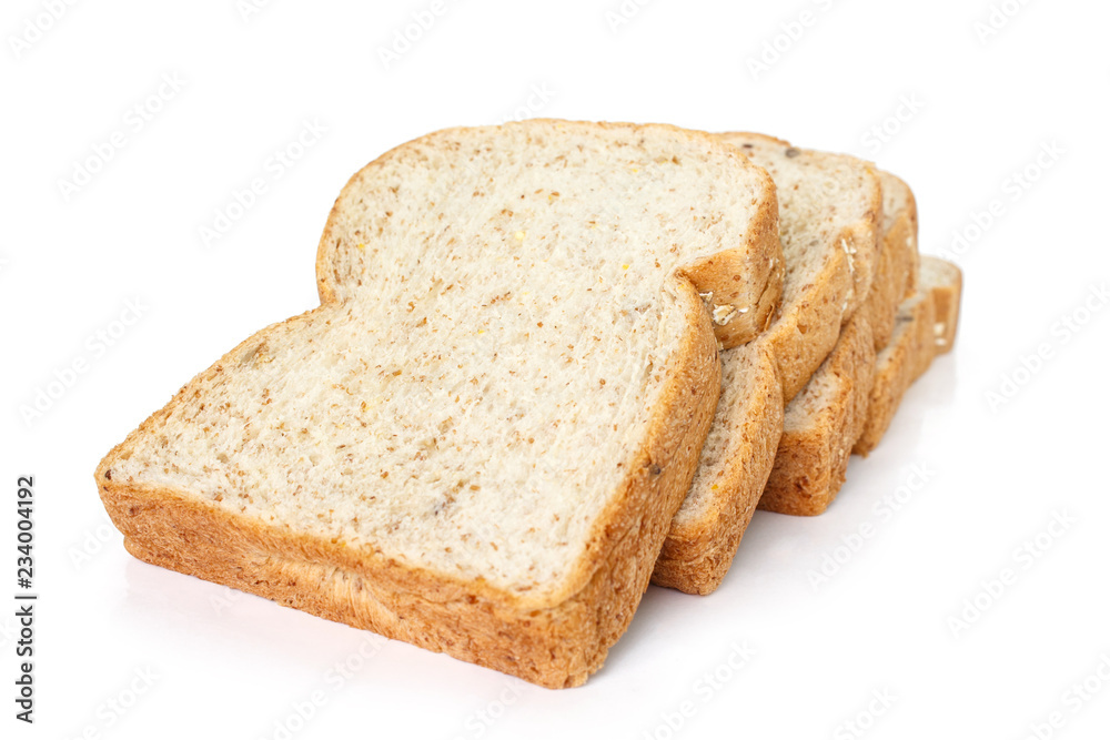 whole wheat bread on white background.