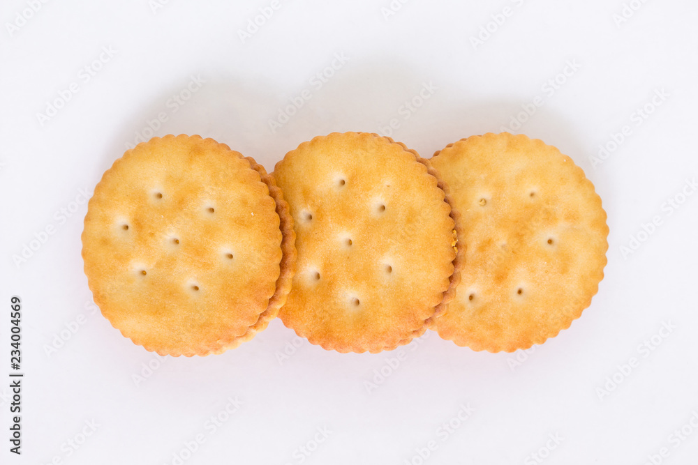 pile circle cracker top view on white background. pile circle cracker top view on white background.