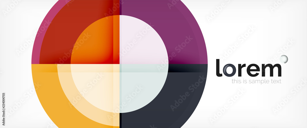 Modern geometric circles abstract background, colorful round shapes with shadow effects