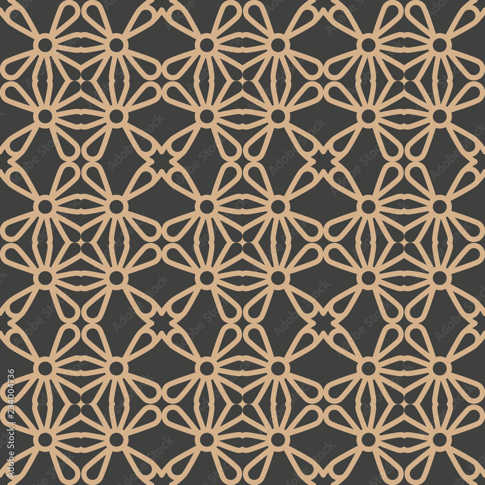 Vector damask seamless retro pattern background round curve cross flower frame chain line