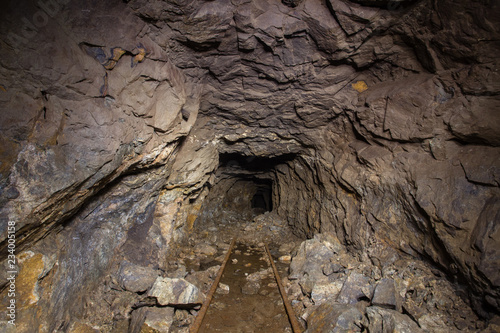 Underground abandoned gold iron ore mine shaft tunnel gallery passage
