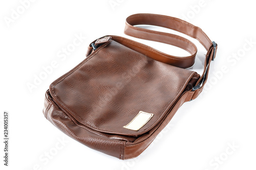 bag leather brown old on white background.