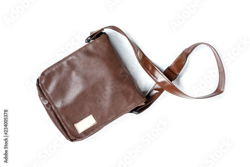 bag leather brown old on white background.