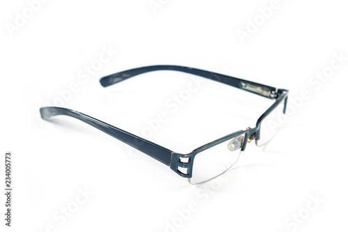 Spectacles glass on white background.