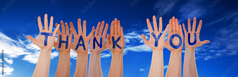 Many Hands Building Thank You, Blue Cloudy Sky