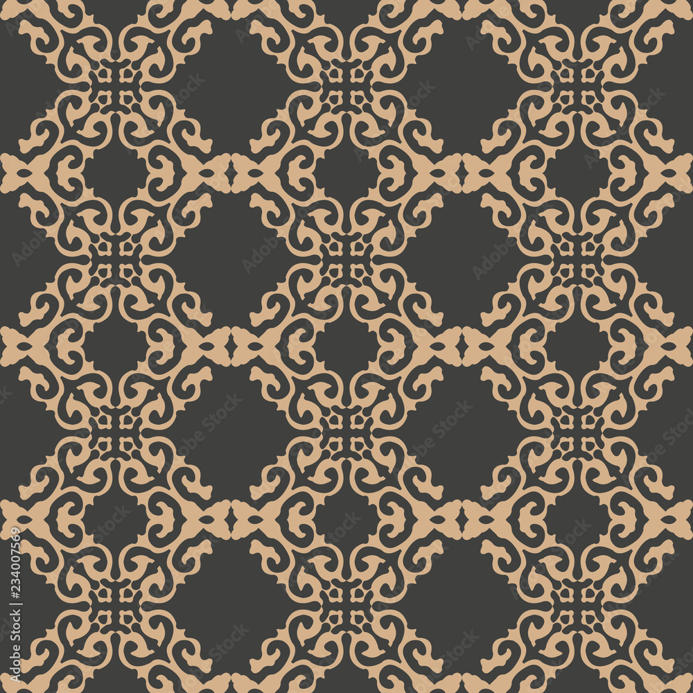 Vector damask seamless retro pattern background spiral curve cross frame chain crest