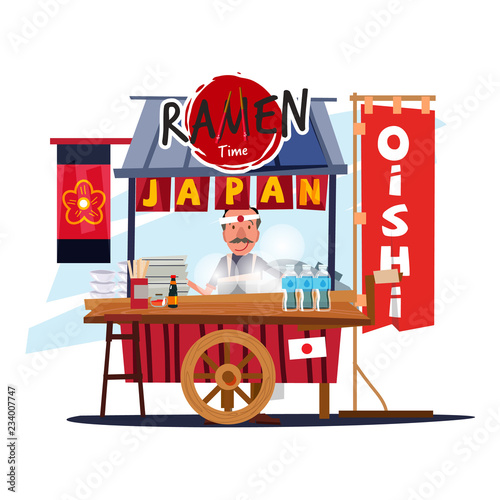 Ramen food cart. japanese street food - vector