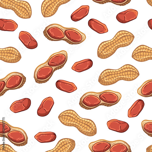 Pattern of vector colorful illustrations on the nutrition theme; set of peanuts. Realistic isolated objects for your design.