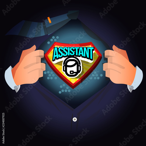 man open shirt to show "assistant service" logotype - vector