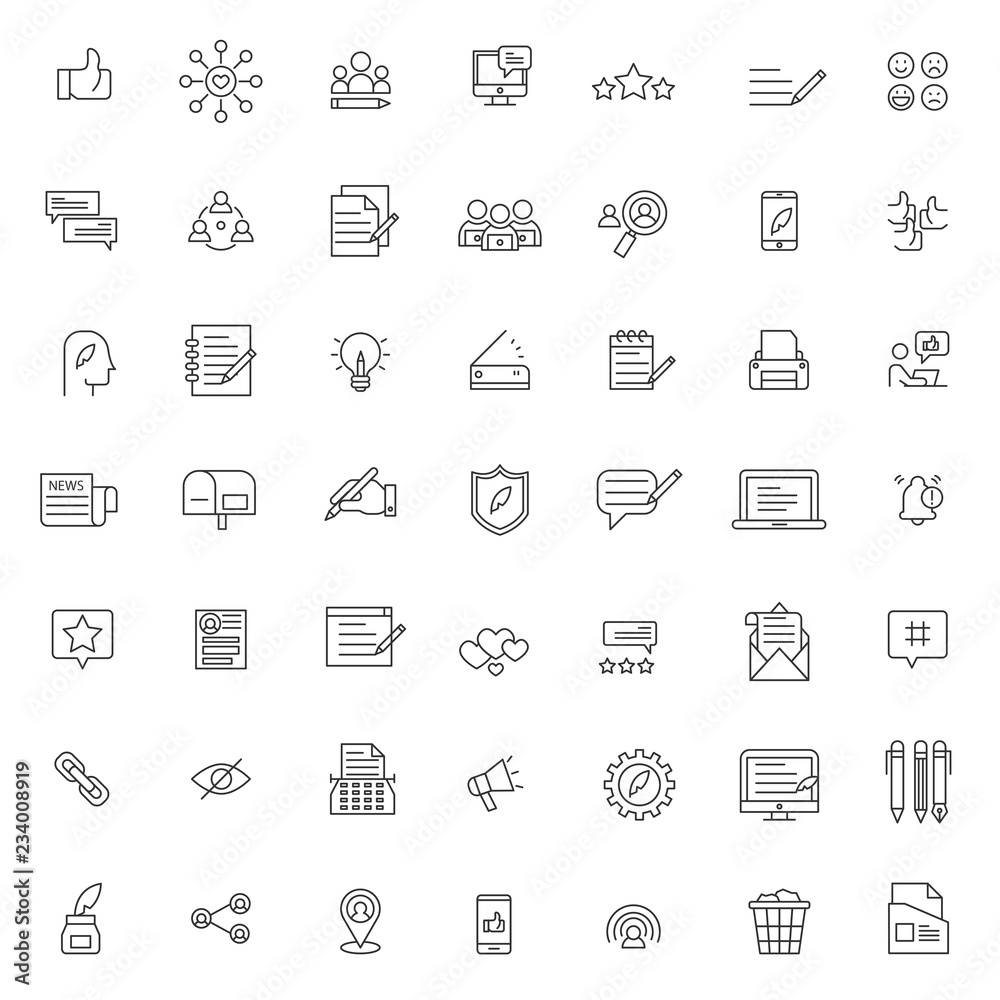 Fototapeta premium big set of content creator icons vector design with simple outline and modern style, editable stroke