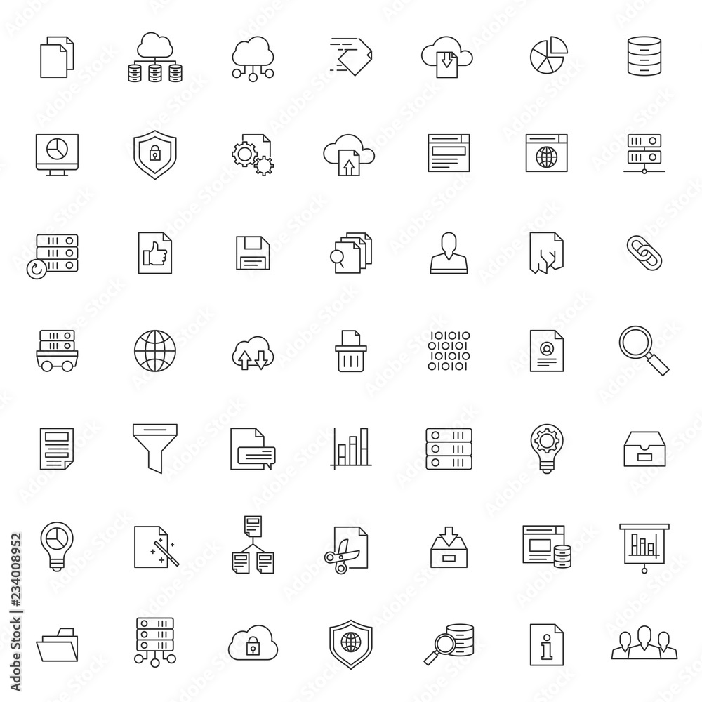 big set of database icons vector design with simple outline and modern style, editable stroke