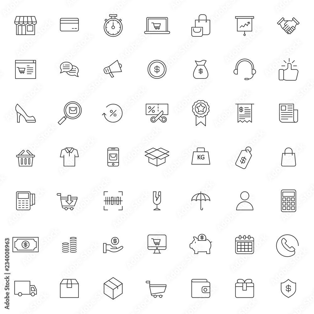 big set of ecommerce icon with simple outline and modern style, editable stroke vector eps 10