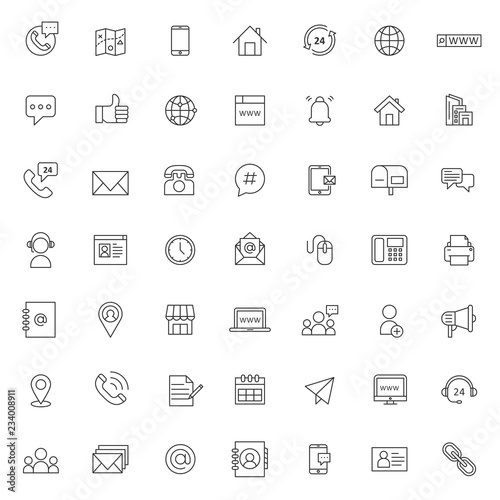 big set of contact icon with simple outline and modern style, editable stroke vector eps 10