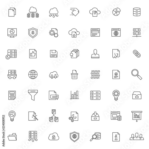 big set of database icons vector design with simple outline and modern style, editable stroke
