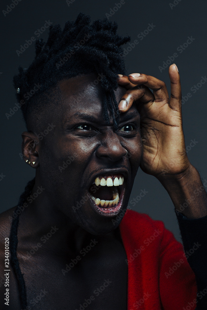 Angry African American black man screaming Stock Photo | Adobe Stock