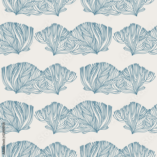 Coral or algae doodle linear seamless pattern.