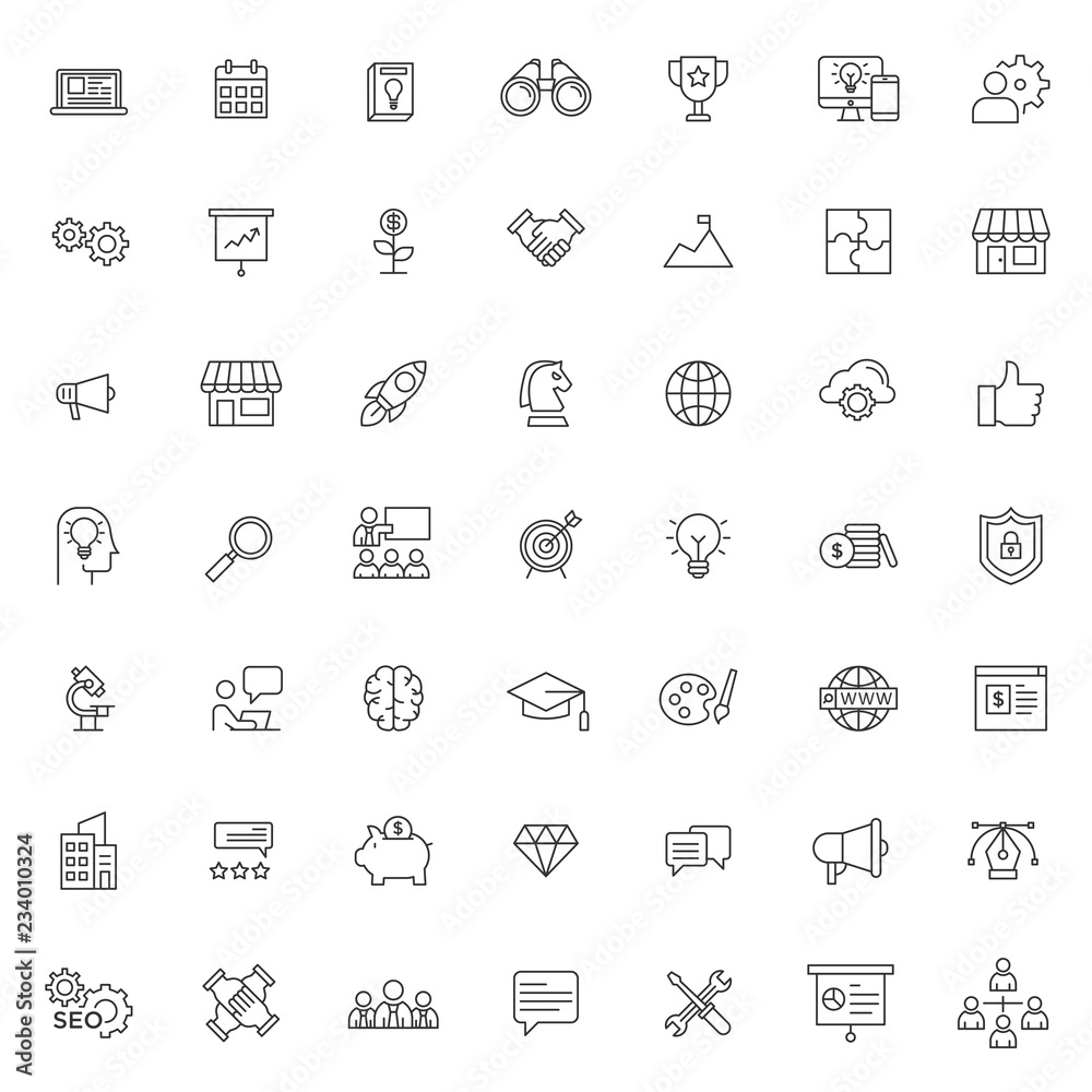 big set of start up business technology icon with simple outline and modern style, editable stroke vector eps 10