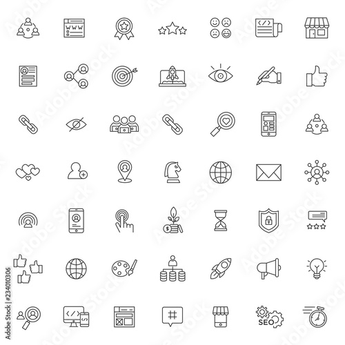 big set of social media icons vector design with simple outline and modern style, editable stroke