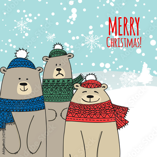 Christmas card with bears family