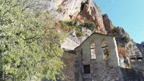 Chapel in the mountain viewed by drone photo
