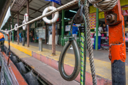 Bokeh Shot from a Canal Boat with Focus on a Rope in Bangkok