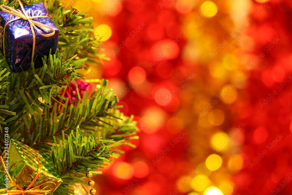 christmas decoration with bokeh background and copy space