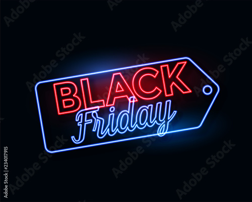 black friday tag in glowing neon lights