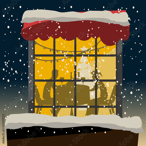 Christmas at night vector illustration