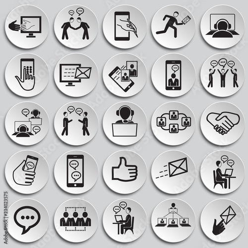 Social network and connections on plates background icons