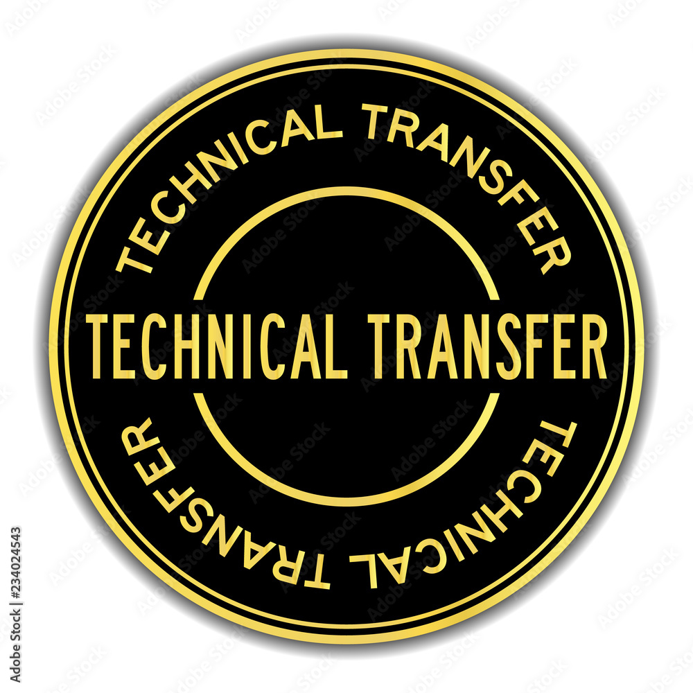 Black and gold color sticker in word technical transfer on white background
