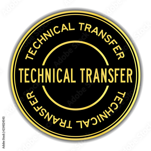 Black and gold color sticker in word technical transfer on white background