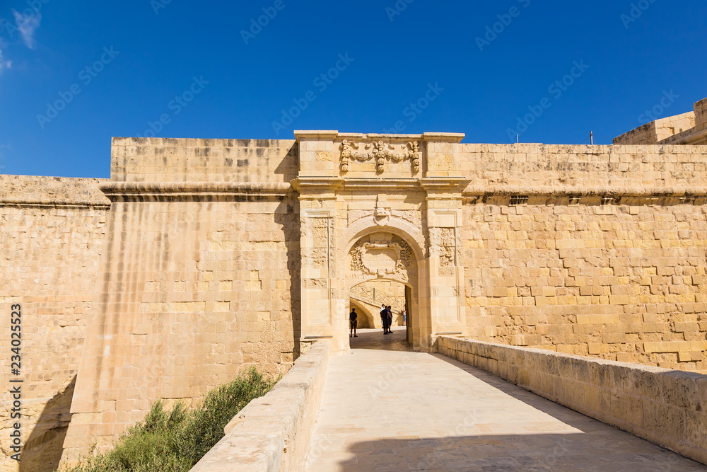 Vittoriosa, Malta. Fortress gate and bridge