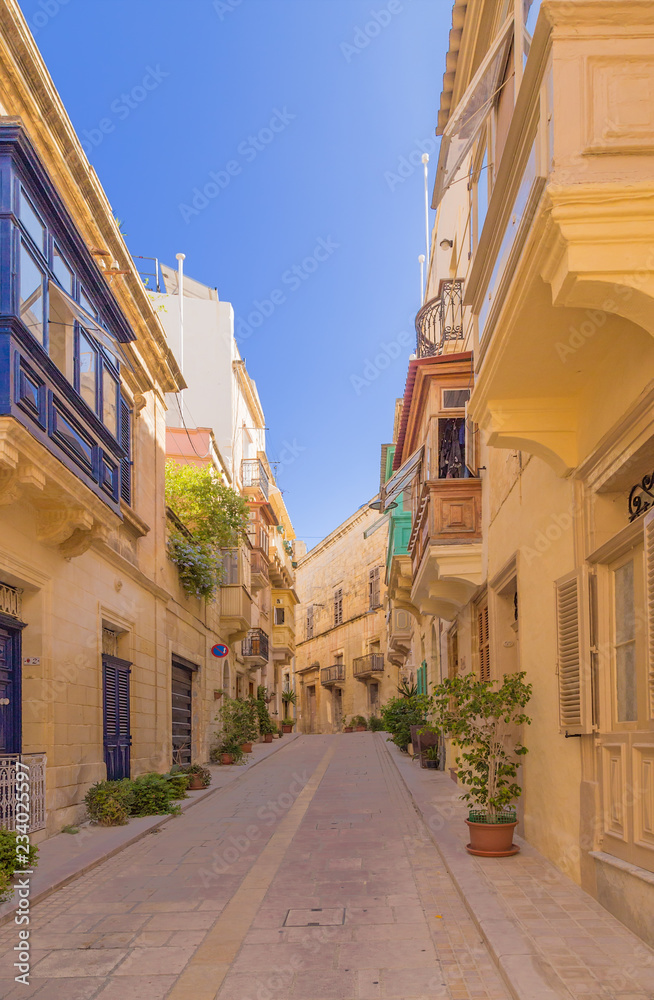 Birgu, Malta. Deserted street of the old town