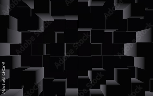 Abstract dark elegant cube geometric background. Chaotically advanced rectangular bars. 3D Rendering, 3D illustration